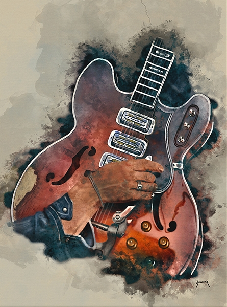 digital portrait painting of an electric guitar with hand, guitar paintings