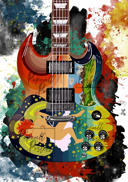 digital portrait painting of a colorful electric guitar with colorful background