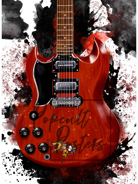 digital portrait painting of an electric guitar with colorful background, guitar paintings