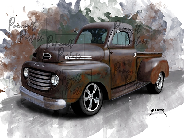 rat rod artwork with colorful background