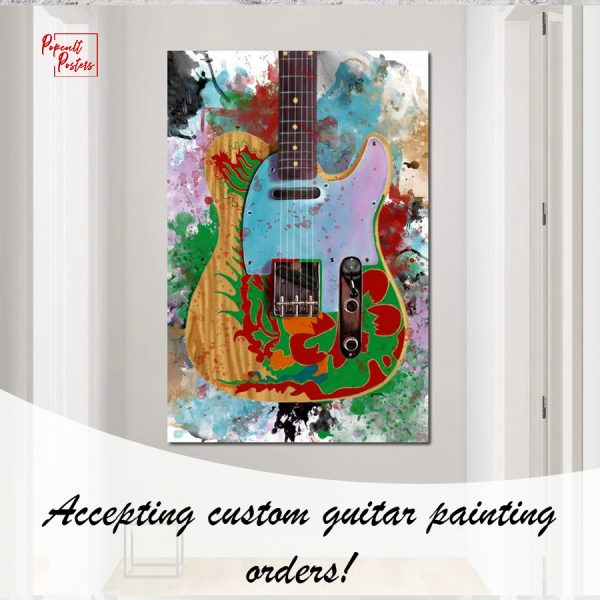 custom guitar painting with colorful background, guitar paintings