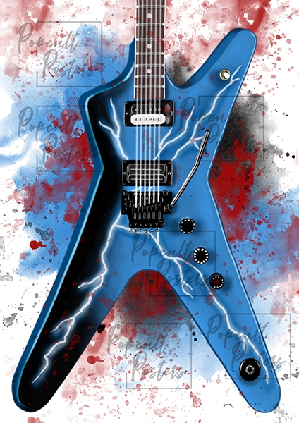 digital painting of an electric guitar with lightning on it and colorful background