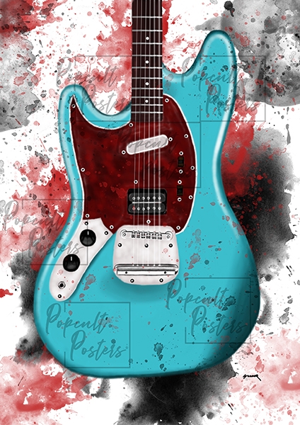 digital portrait painting of an electric guitar with colorful background, guitar paintings