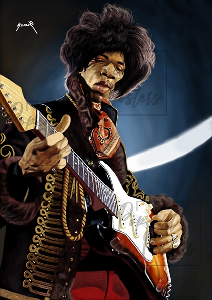 digital caricature painting of a guitarist
