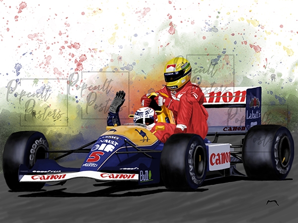 digital car painting of Senna and mansell
